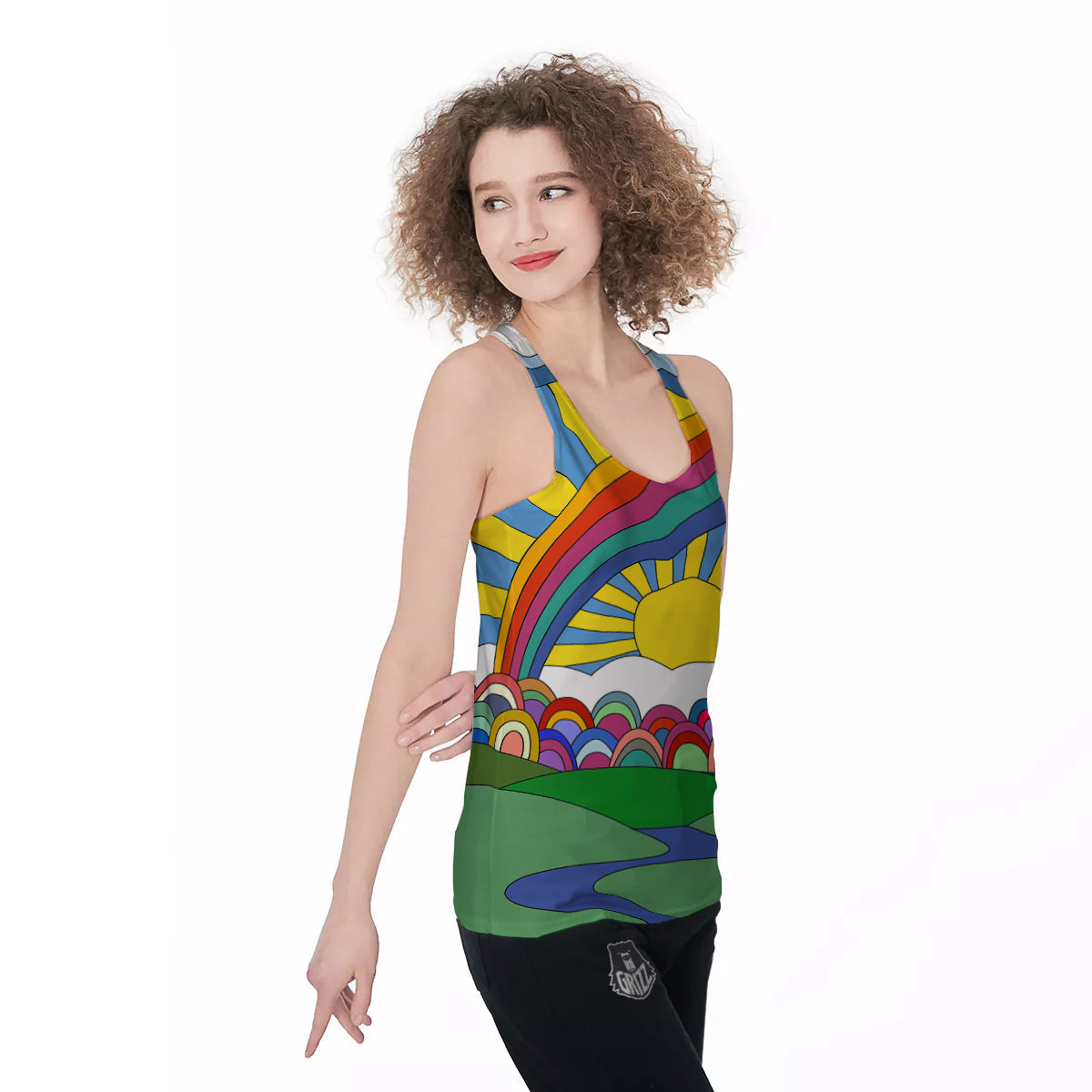Clouds Rainbows Hippie Art Print Women's Racerback Tank Top-grizzshop