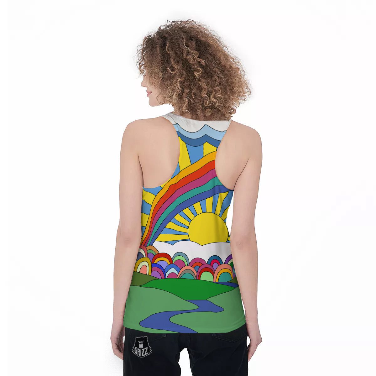 Clouds Rainbows Hippie Art Print Women's Racerback Tank Top-grizzshop