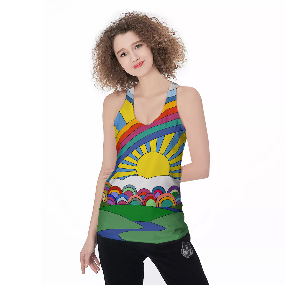 Clouds Rainbows Hippie Art Print Women's Racerback Tank Top-grizzshop