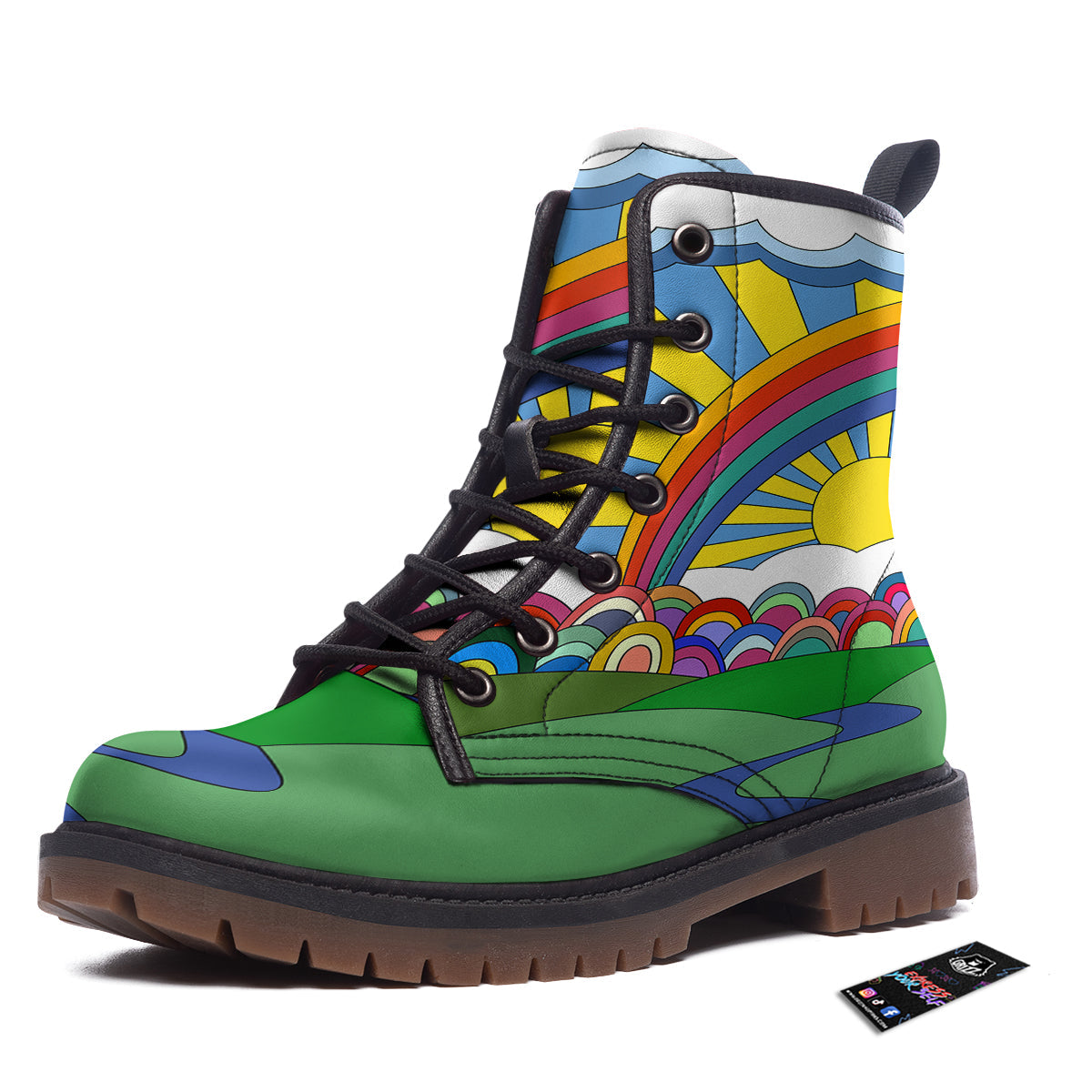 Clouds Rainbows Hippie Art Print Work Boots-grizzshop