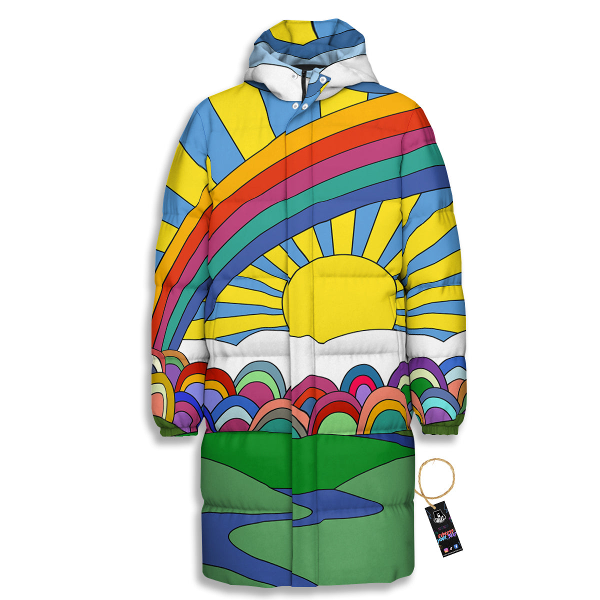 Clouds Rainbows Hippie Art Print Long Down Jacket
