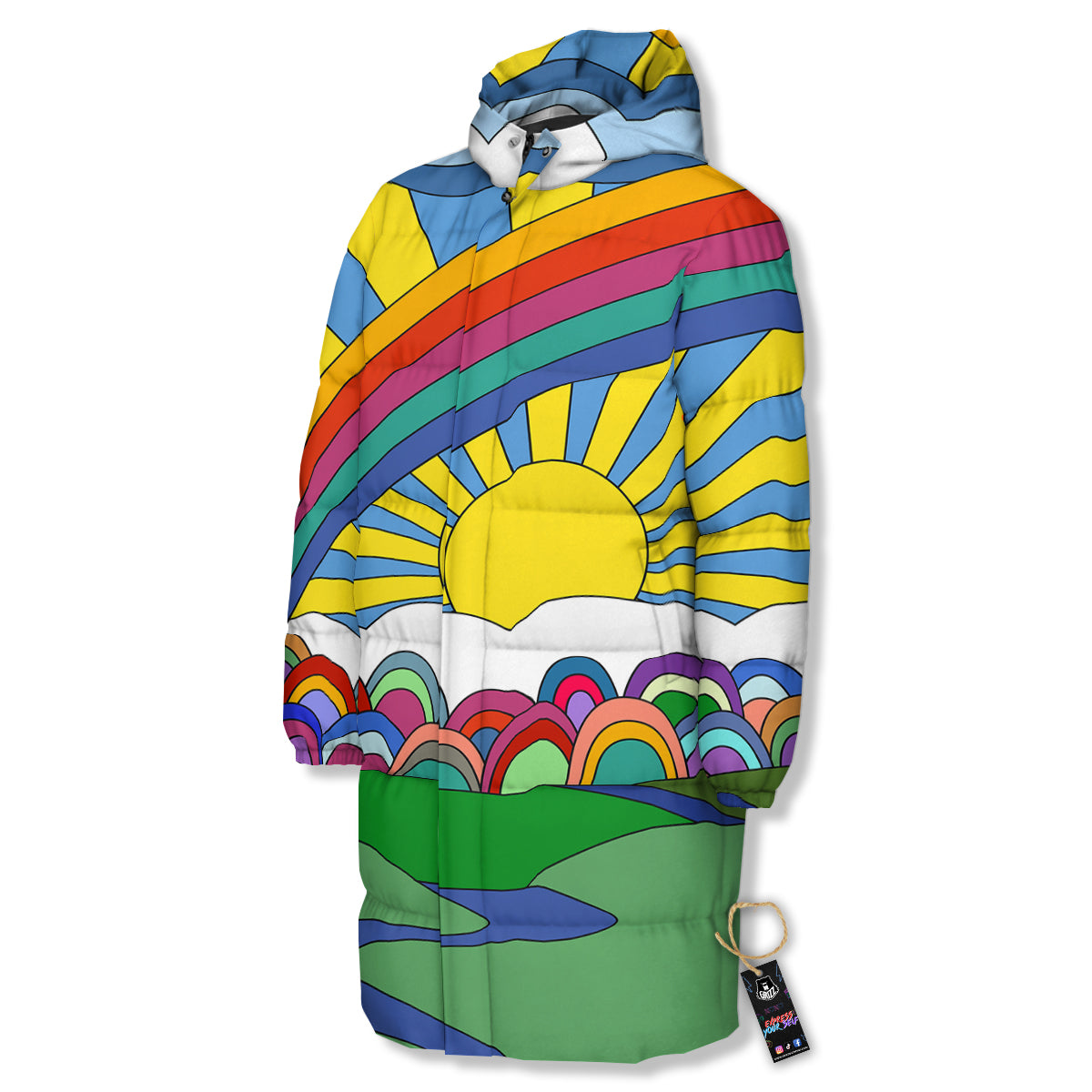 Clouds Rainbows Hippie Art Print Long Down Jacket