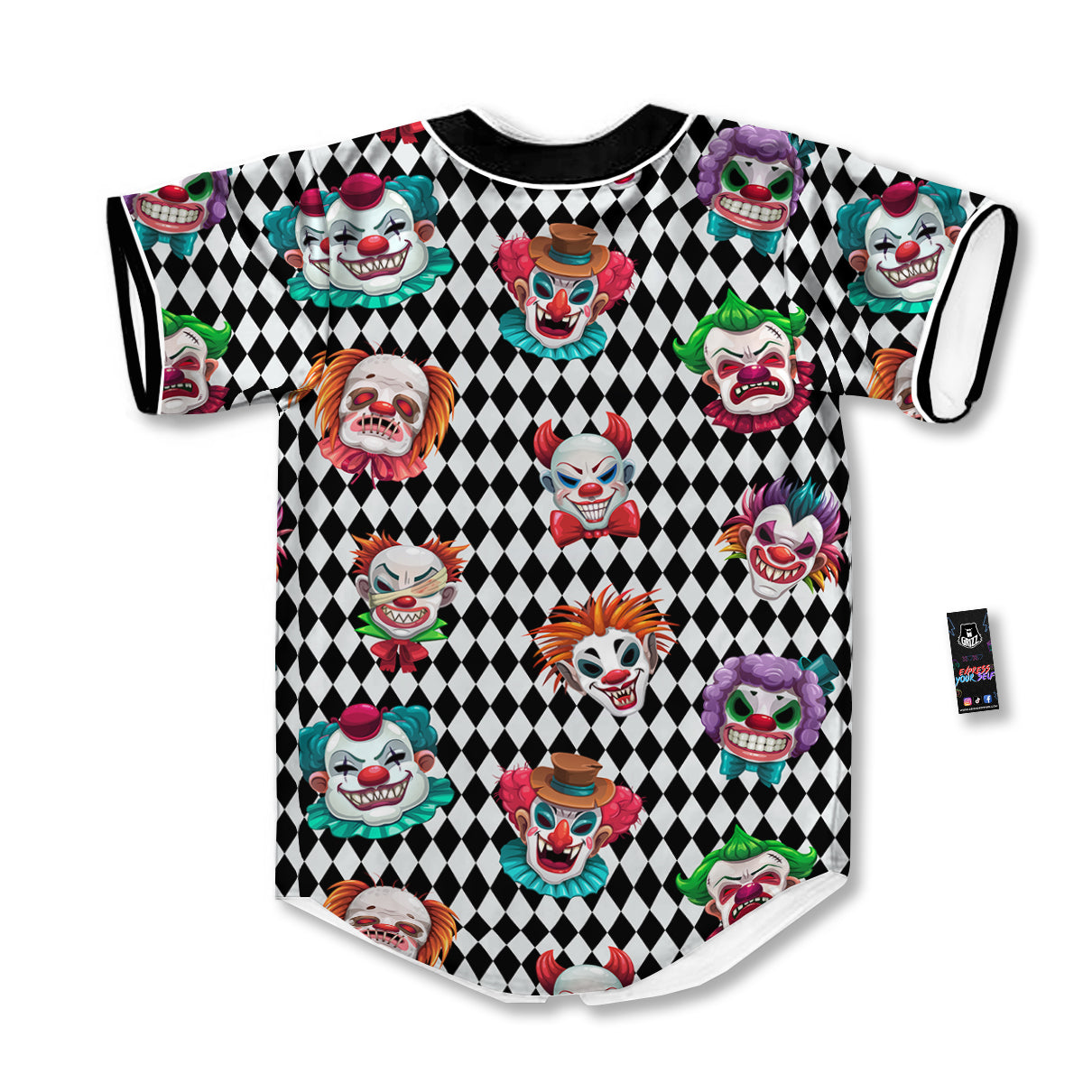 Clown Faces And Harlequin Black Print Pattern Baseball Jersey-grizzshop