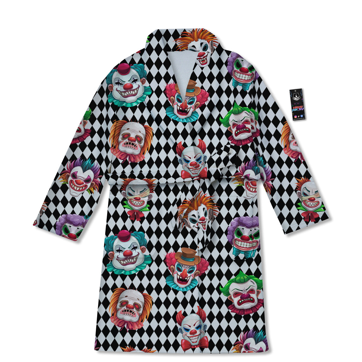 Clown Faces And Harlequin Black Print Pattern Bathrobe-grizzshop