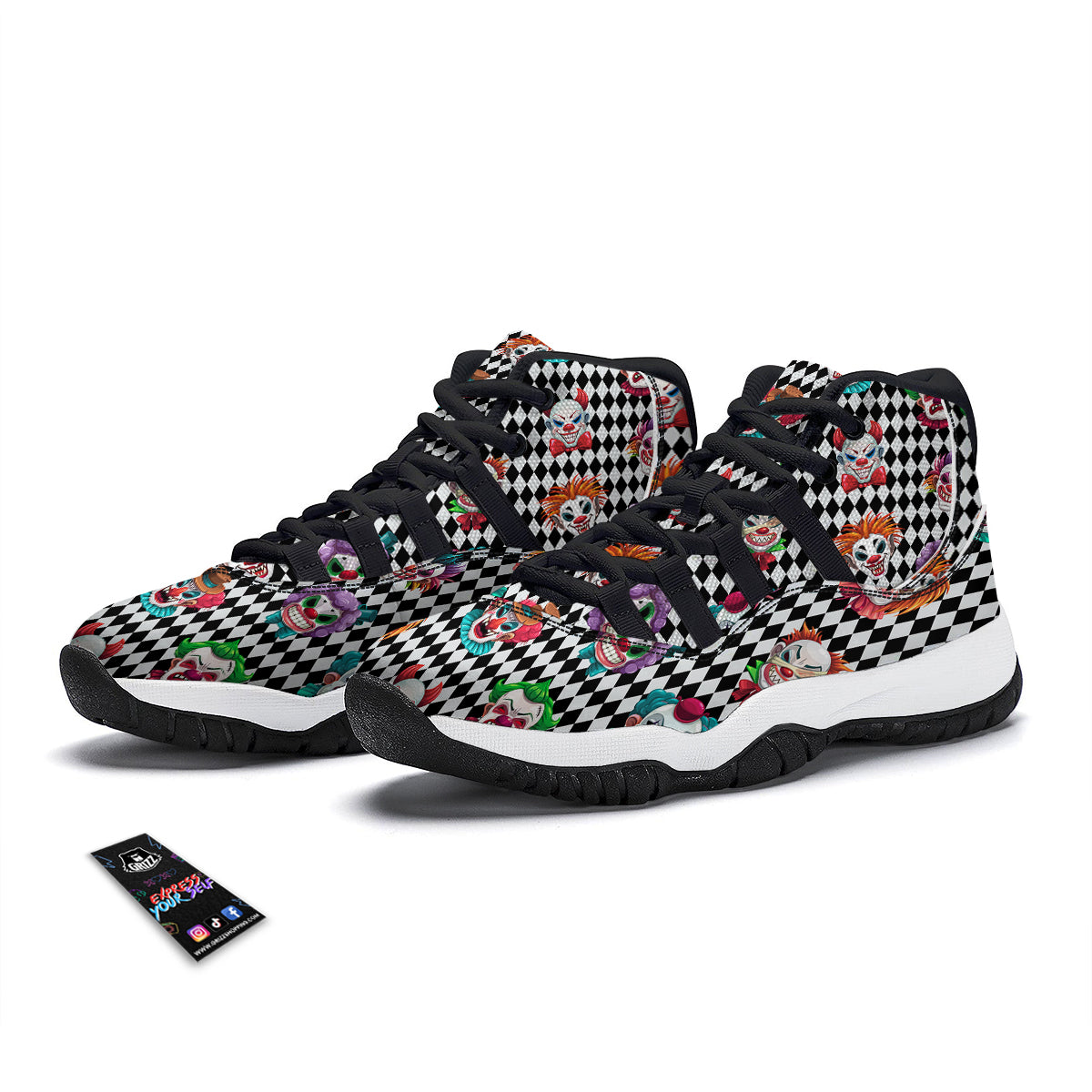 Clown Faces And Harlequin Black Print Pattern Black Bball Shoes-grizzshop