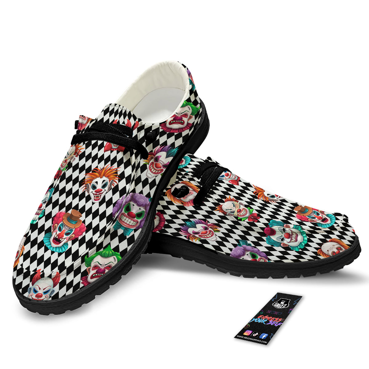 Clown Faces And Harlequin Black Print Pattern Black Loafers-grizzshop