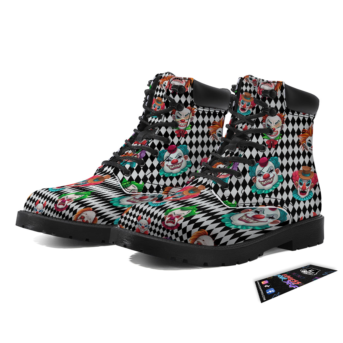 Clown Faces And Harlequin Black Print Pattern Boots-grizzshop