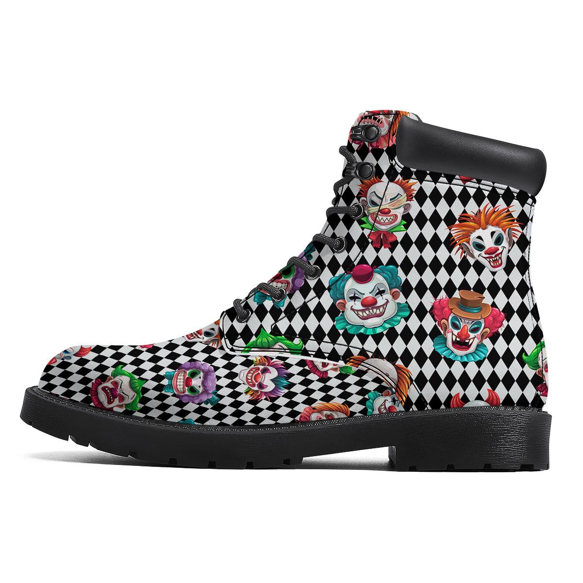 Clown Faces And Harlequin Black Print Pattern Boots-grizzshop
