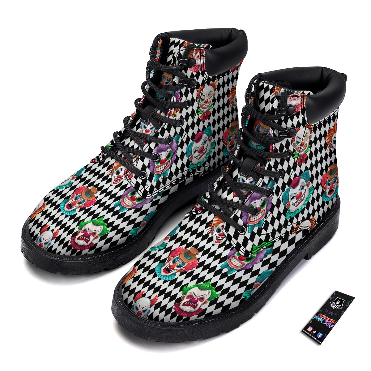 Clown Faces And Harlequin Black Print Pattern Boots-grizzshop