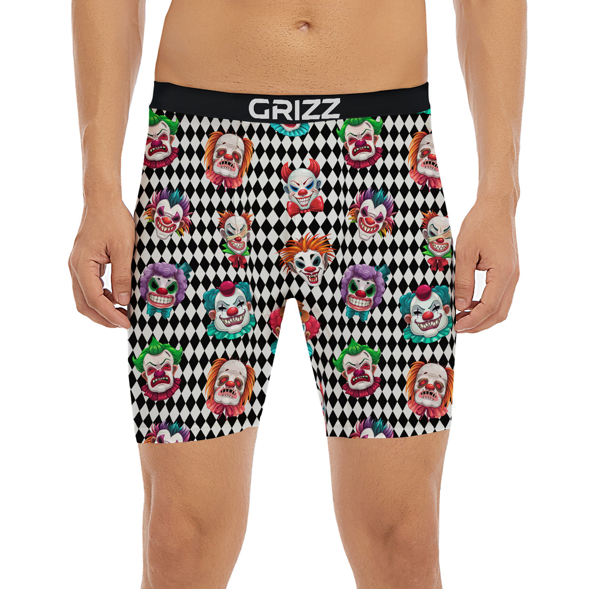 Clown Faces And Harlequin Black Print Pattern Boxer Briefs-grizzshop