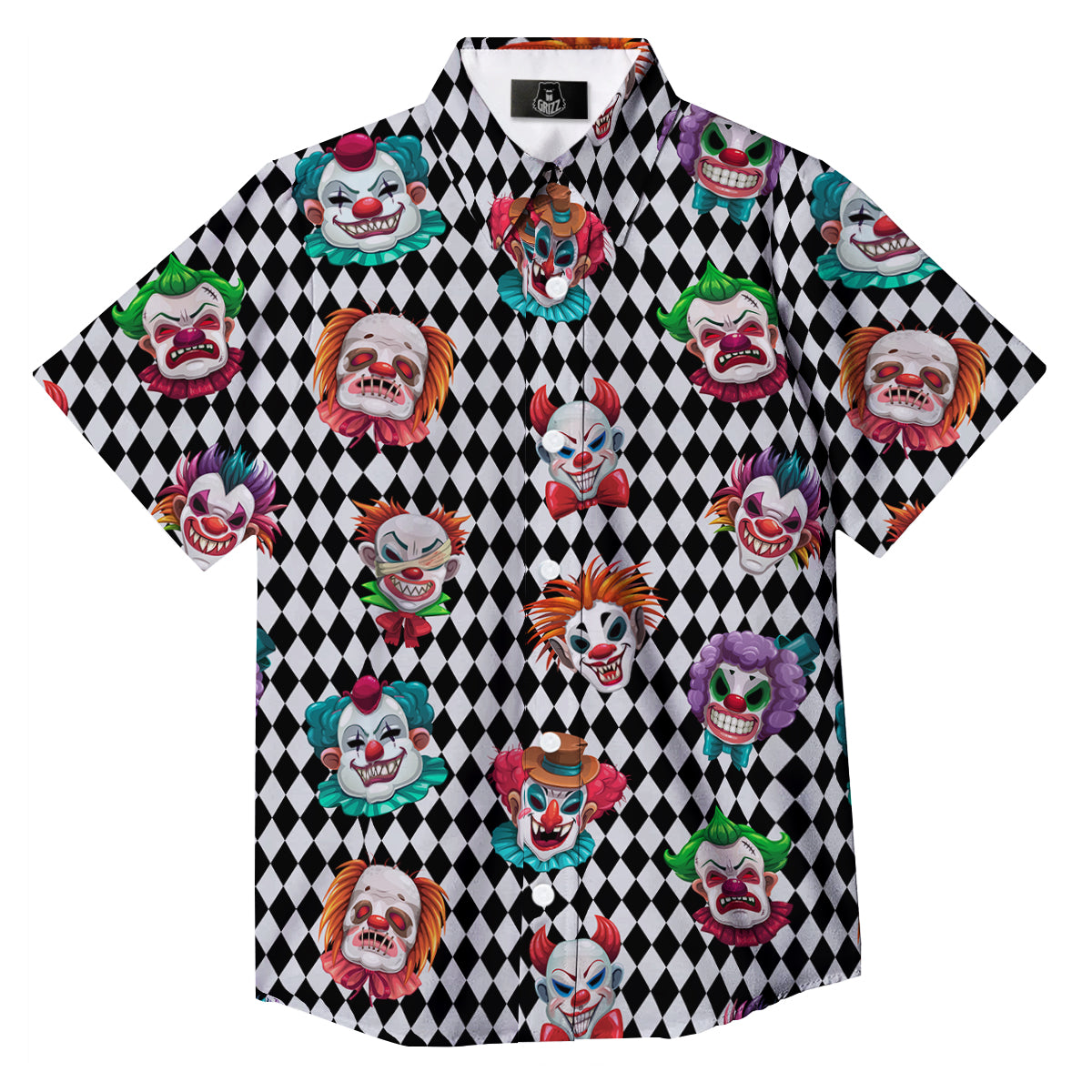 Clown Faces And Harlequin Black Print Pattern Button Up Shirt-grizzshop