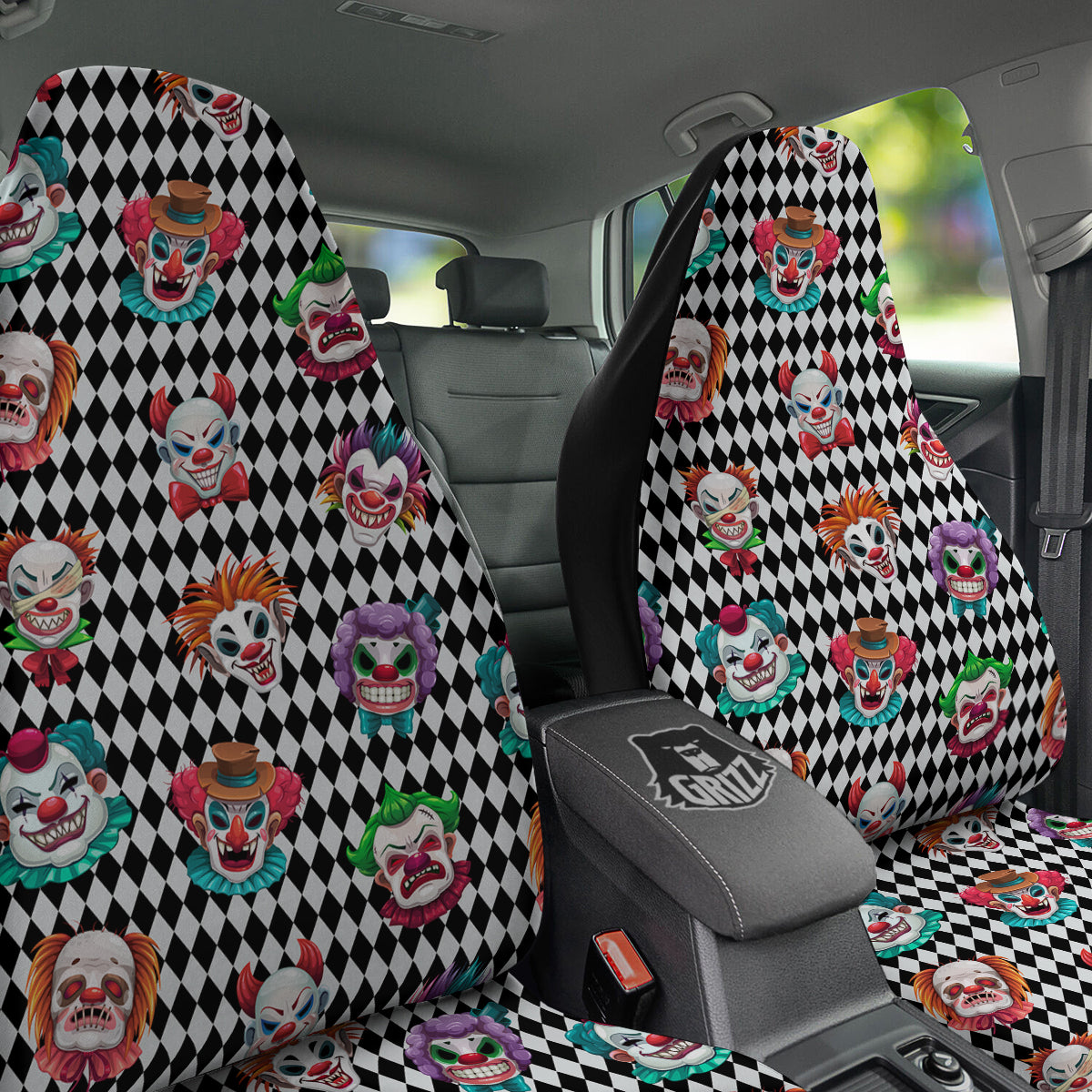 Clown Faces And Harlequin Black Print Pattern Car Seat Covers-grizzshop