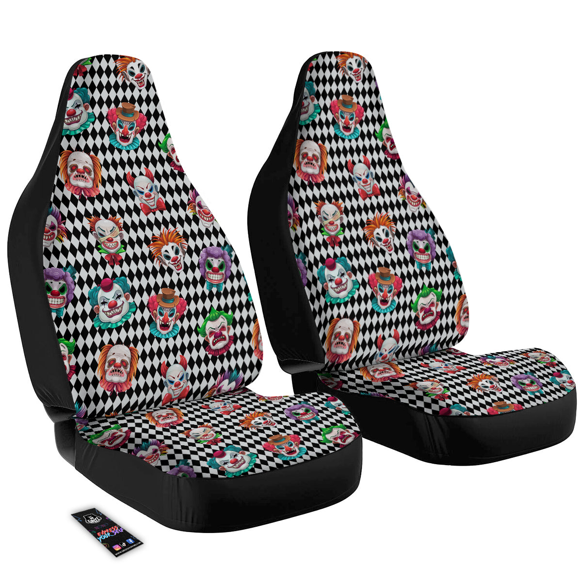 Clown Faces And Harlequin Black Print Pattern Car Seat Covers-grizzshop