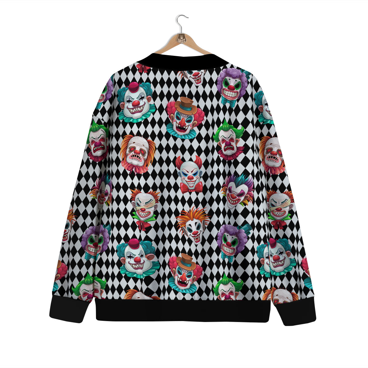 Clown Faces And Harlequin Black Print Pattern Cardigan-grizzshop