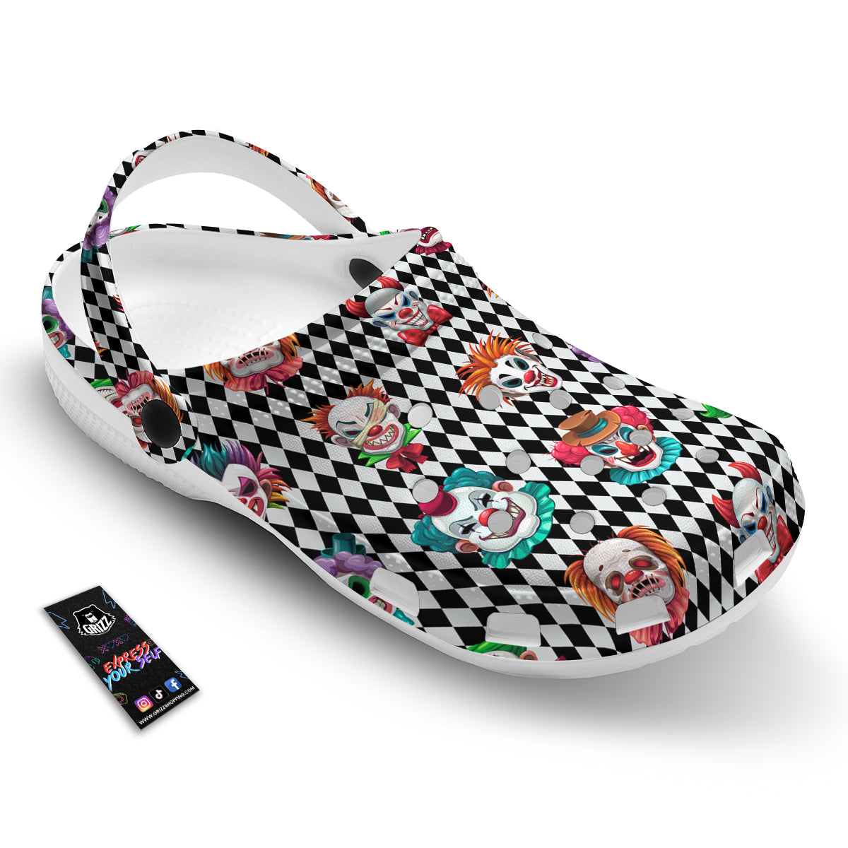 Clown Faces And Harlequin Black Print Pattern Clog-grizzshop