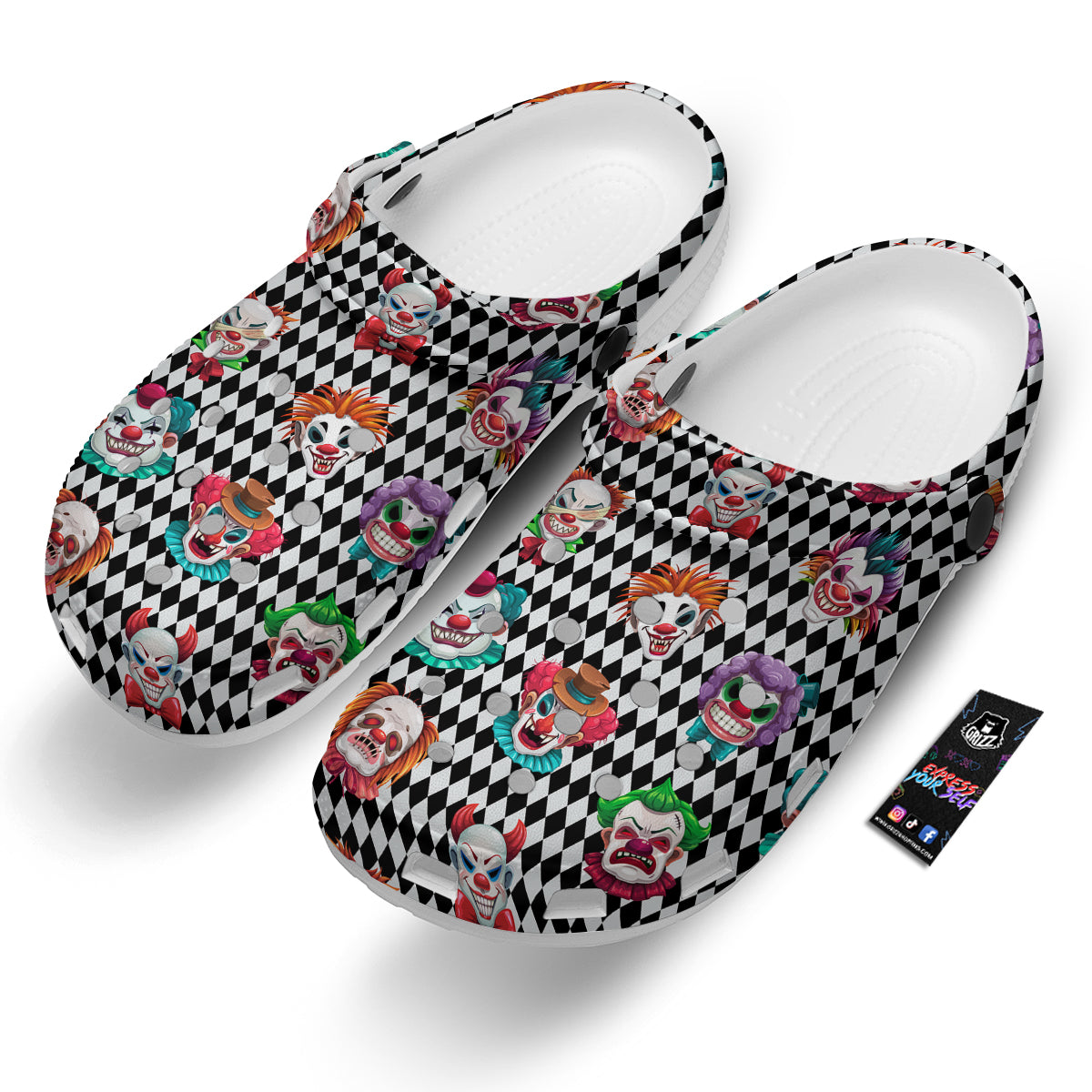 Clown Faces And Harlequin Black Print Pattern Clog-grizzshop