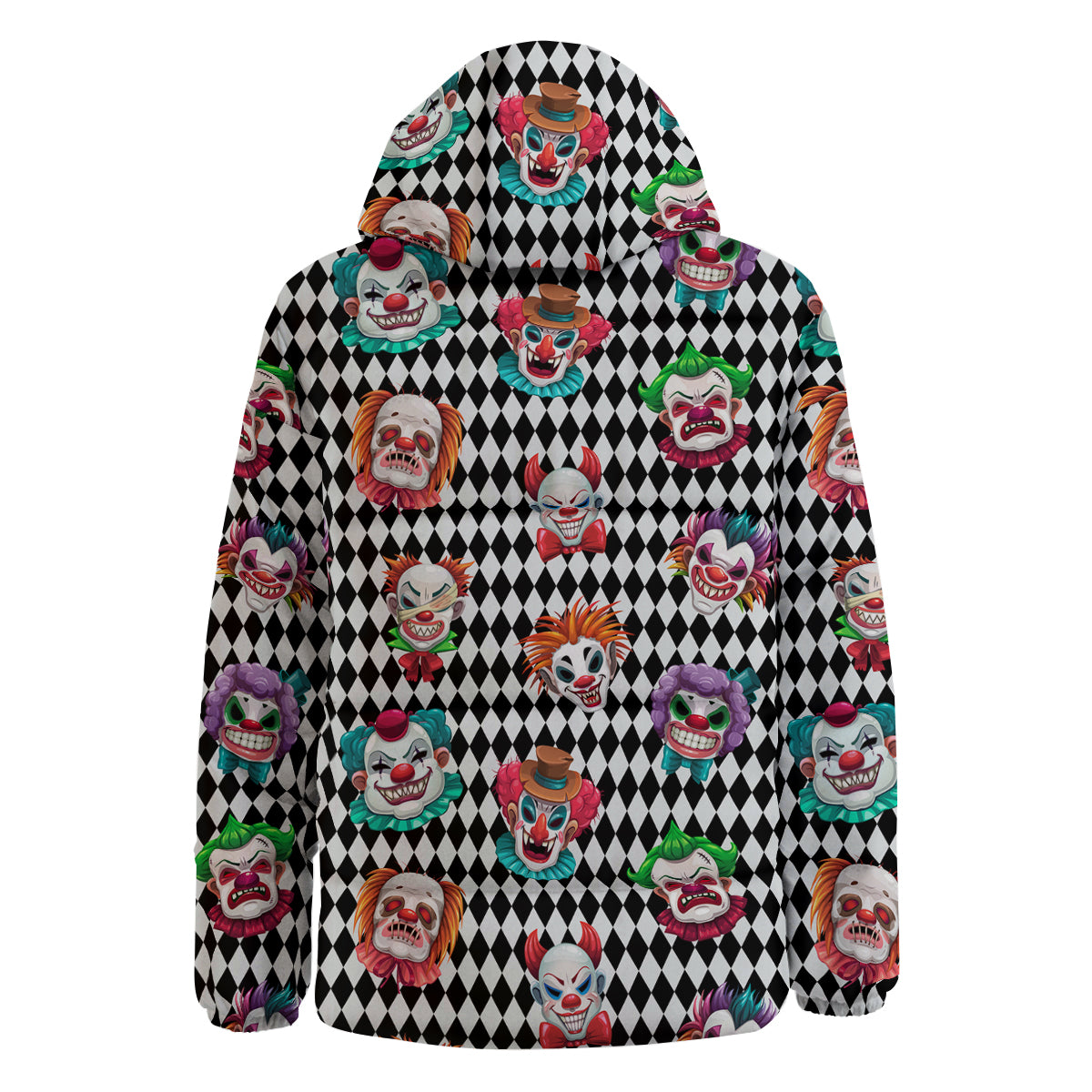 Clown Faces And Harlequin Black Print Pattern Down Jacket-grizzshop