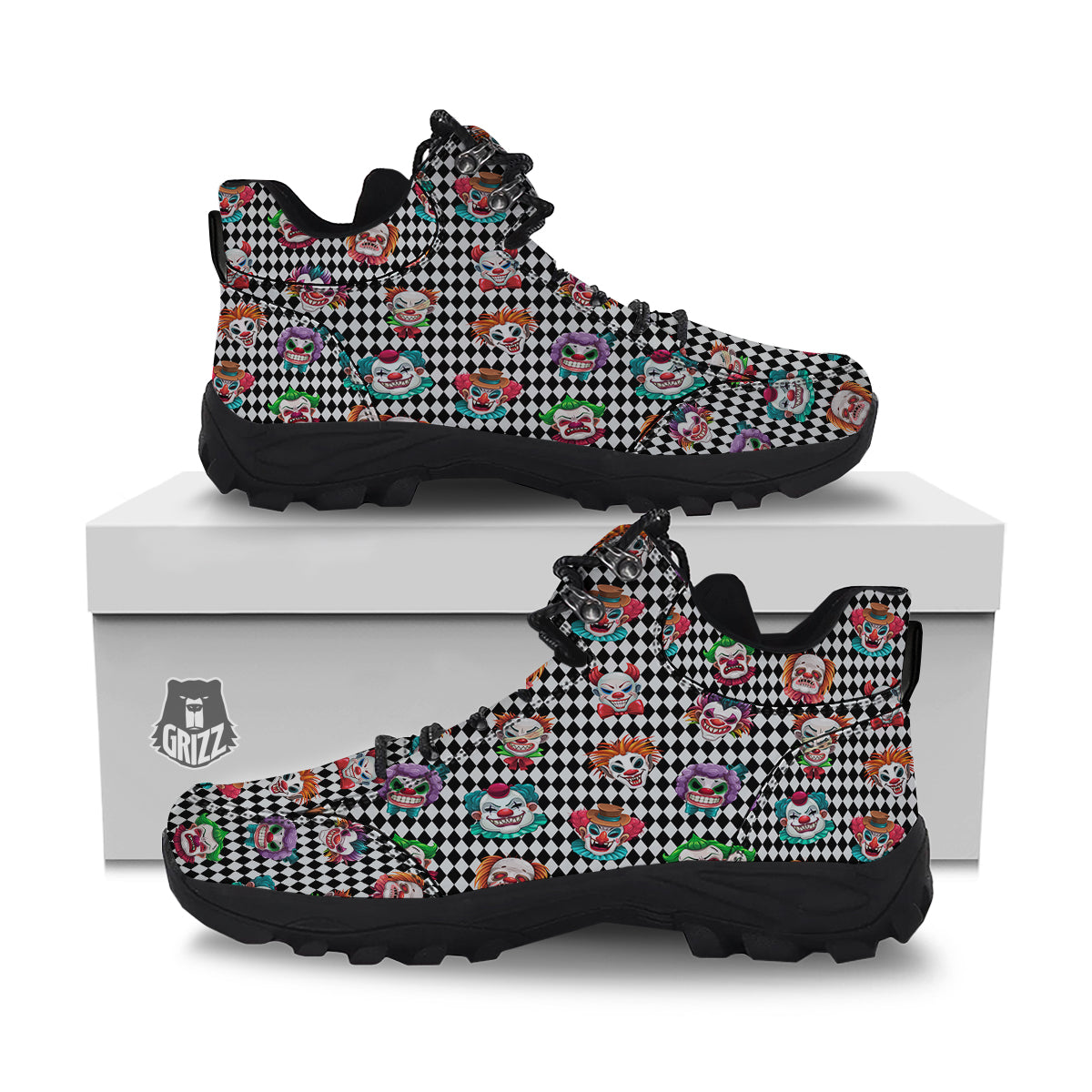 Clown Faces And Harlequin Black Print Pattern Hiking Shoes-grizzshop