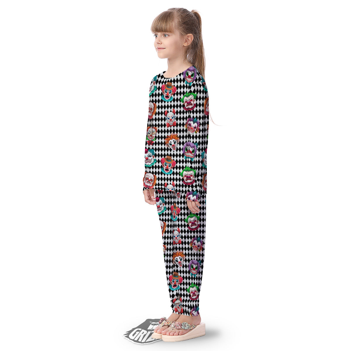 Clown Faces And Harlequin Black Print Pattern Kid's Pajamas-grizzshop