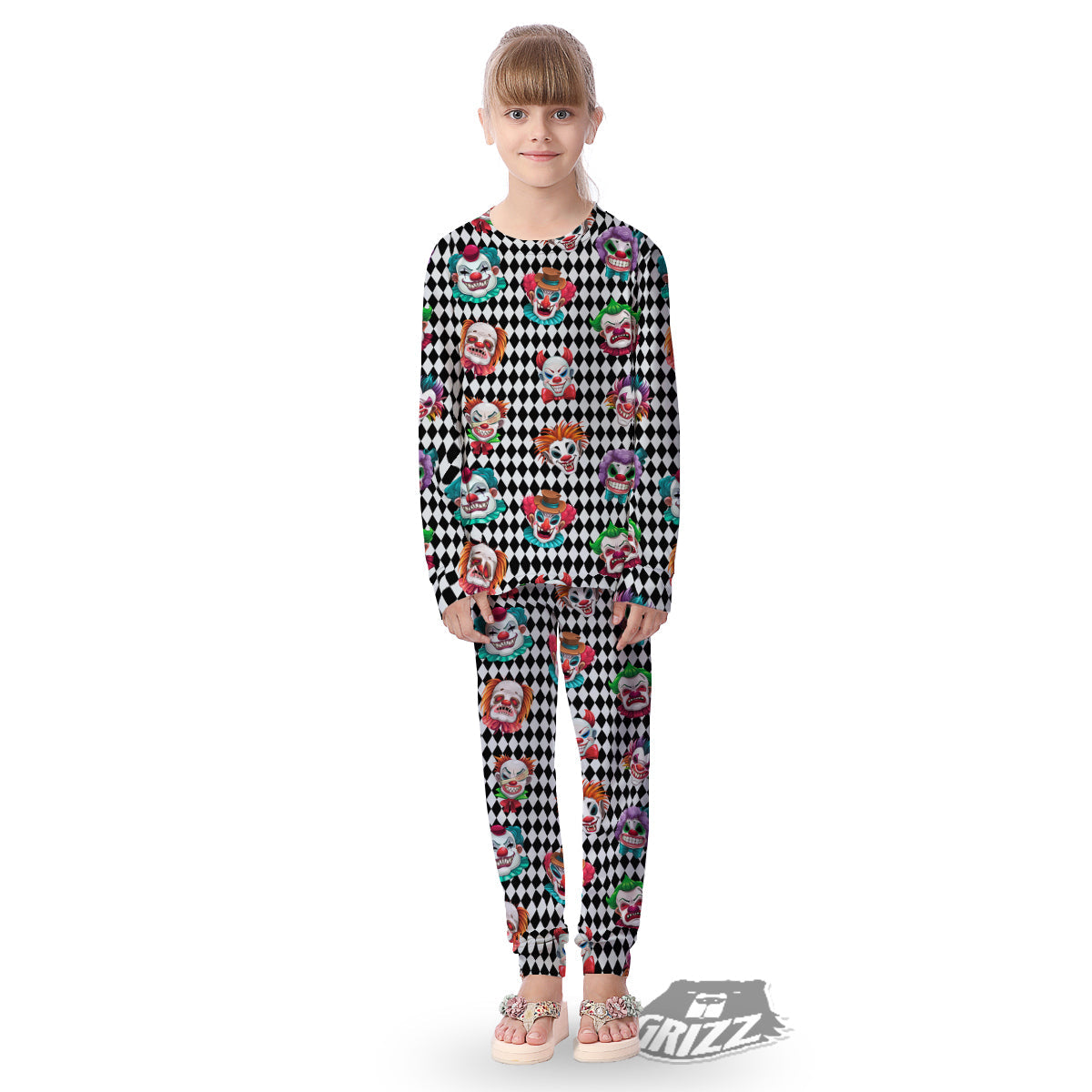 Clown Faces And Harlequin Black Print Pattern Kid's Pajamas-grizzshop
