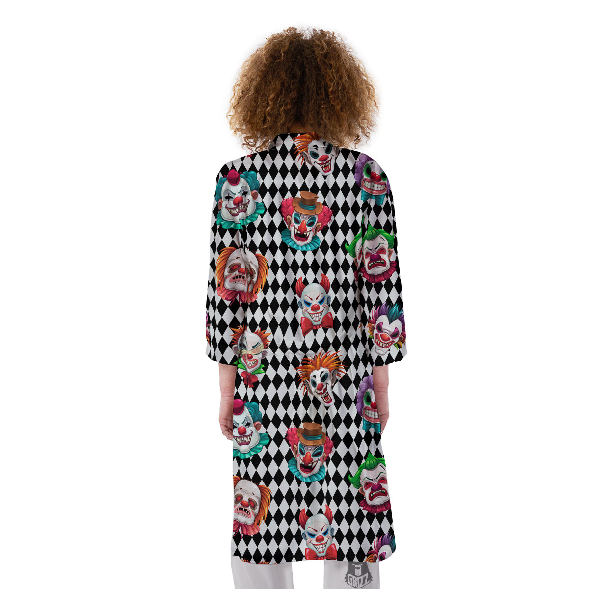 Clown Faces And Harlequin Black Print Pattern Kimono-grizzshop