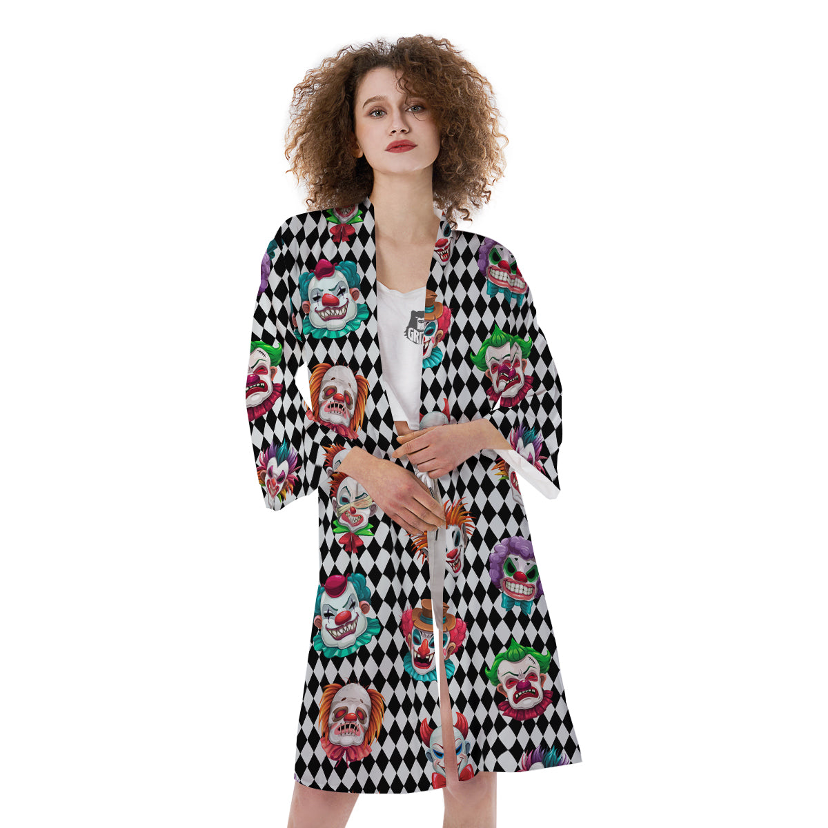 Clown Faces And Harlequin Black Print Pattern Kimono-grizzshop