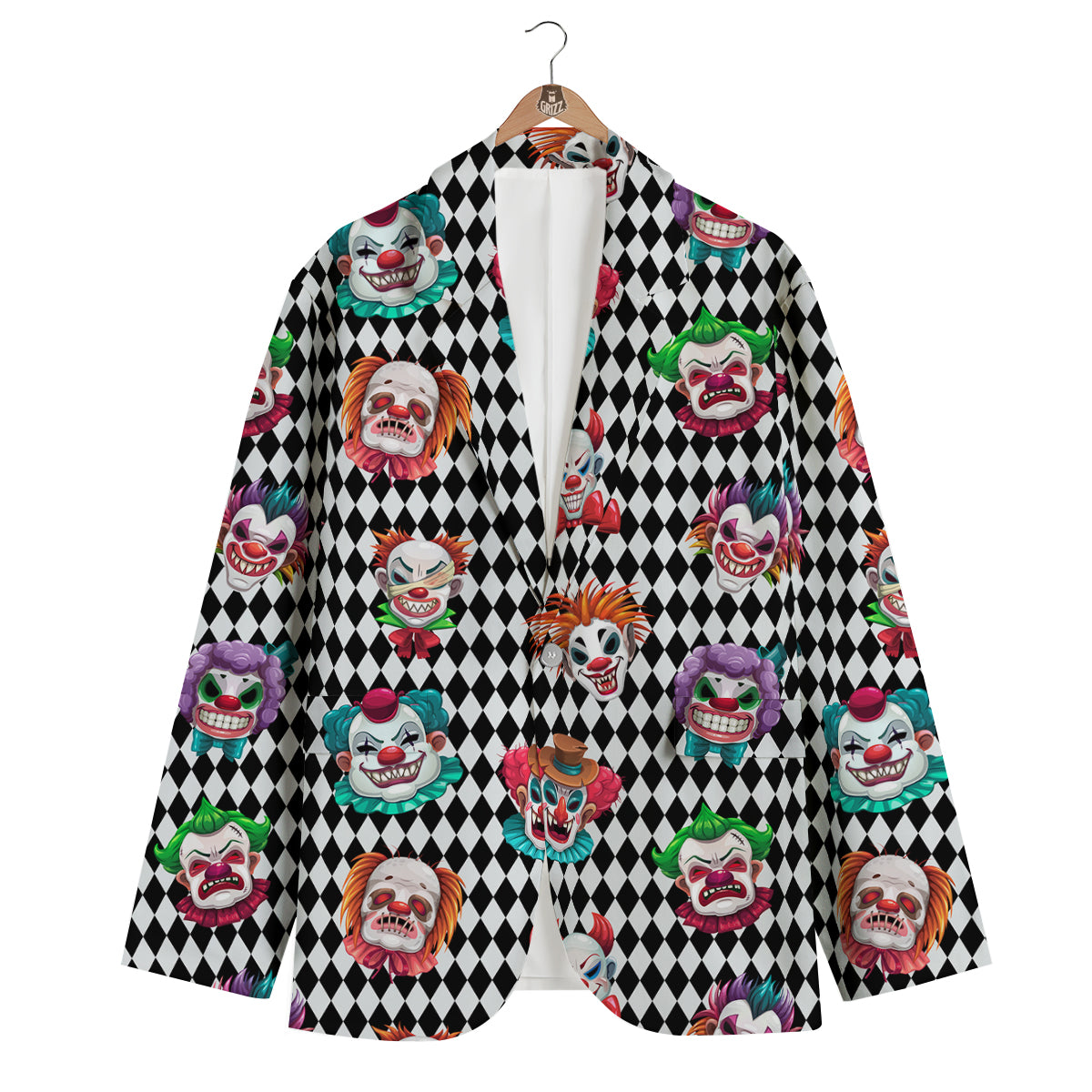 Clown Faces And Harlequin Black Print Pattern Men's Blazer-grizzshop