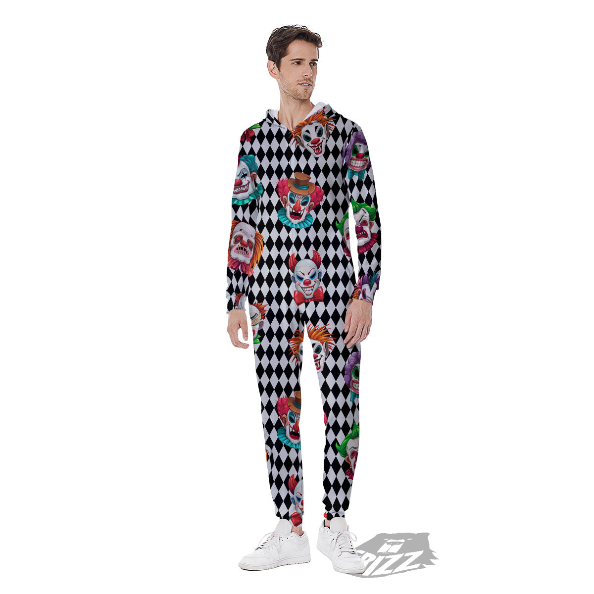 Clown Faces And Harlequin Black Print Pattern Men's Jumpsuit-grizzshop