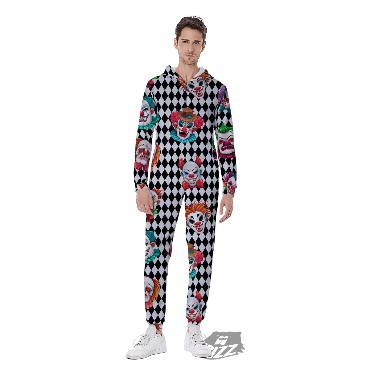 Clown Faces And Harlequin Black Print Pattern Men's Jumpsuit-grizzshop