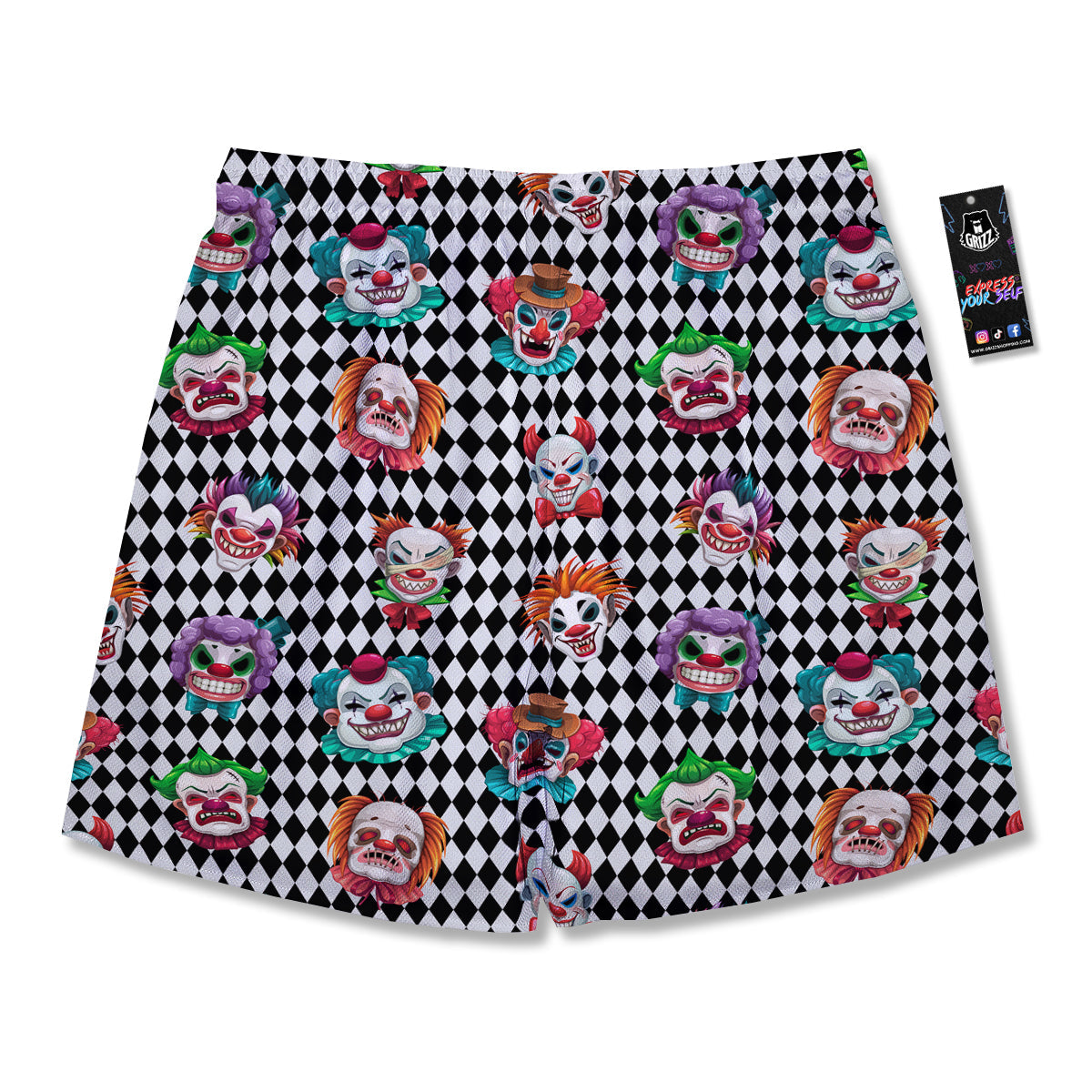 Clown Faces And Harlequin Black Print Pattern Men's Running Shorts-grizzshop