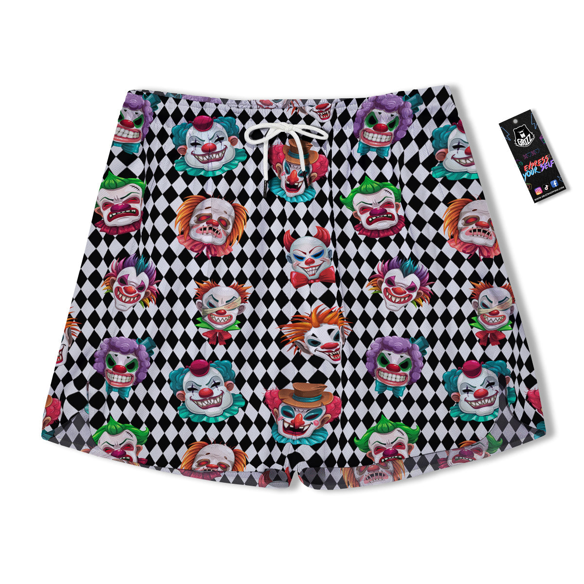 Clown Faces And Harlequin Black Print Pattern Men's Running Shorts-grizzshop