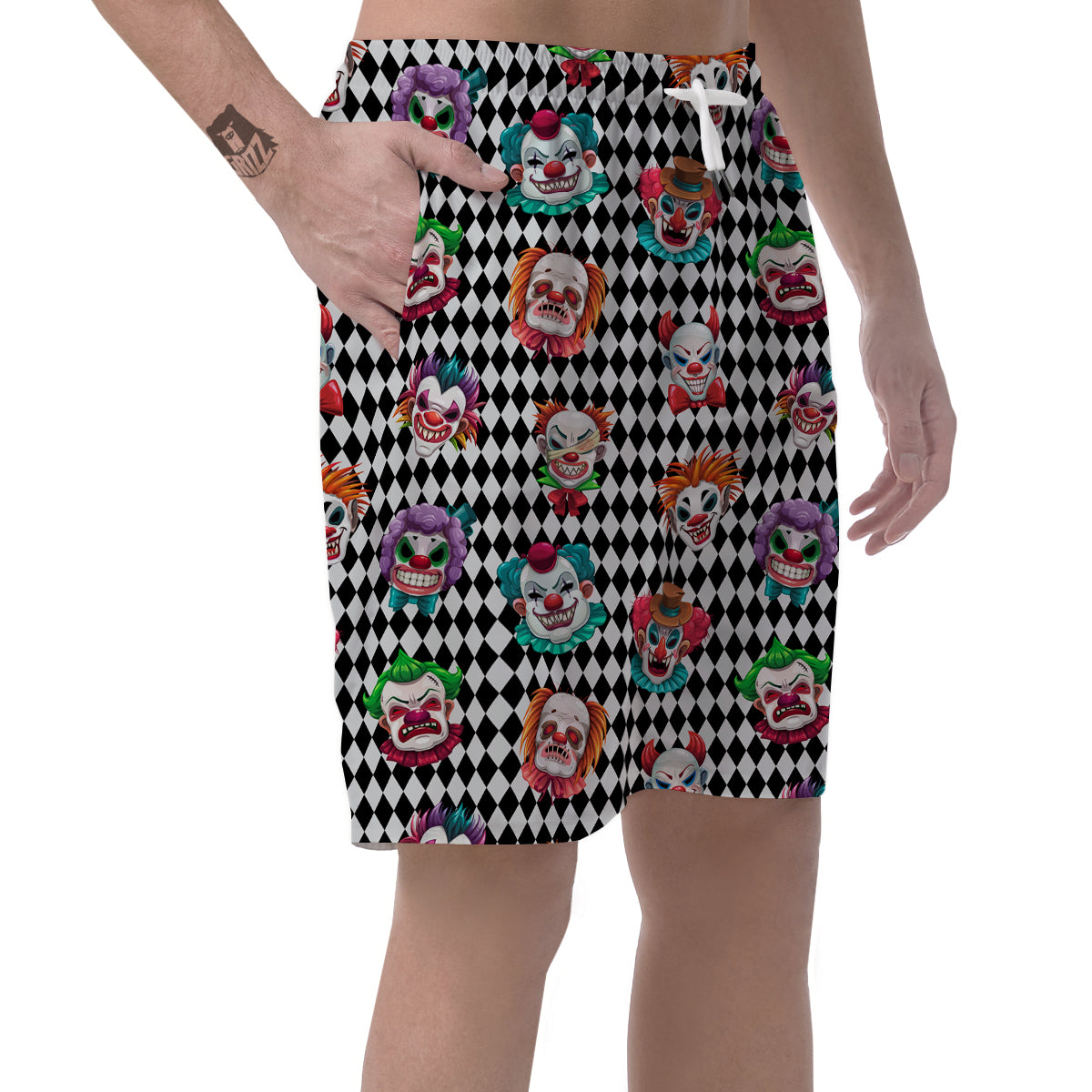 Clown Faces And Harlequin Black Print Pattern Men's Shorts-grizzshop