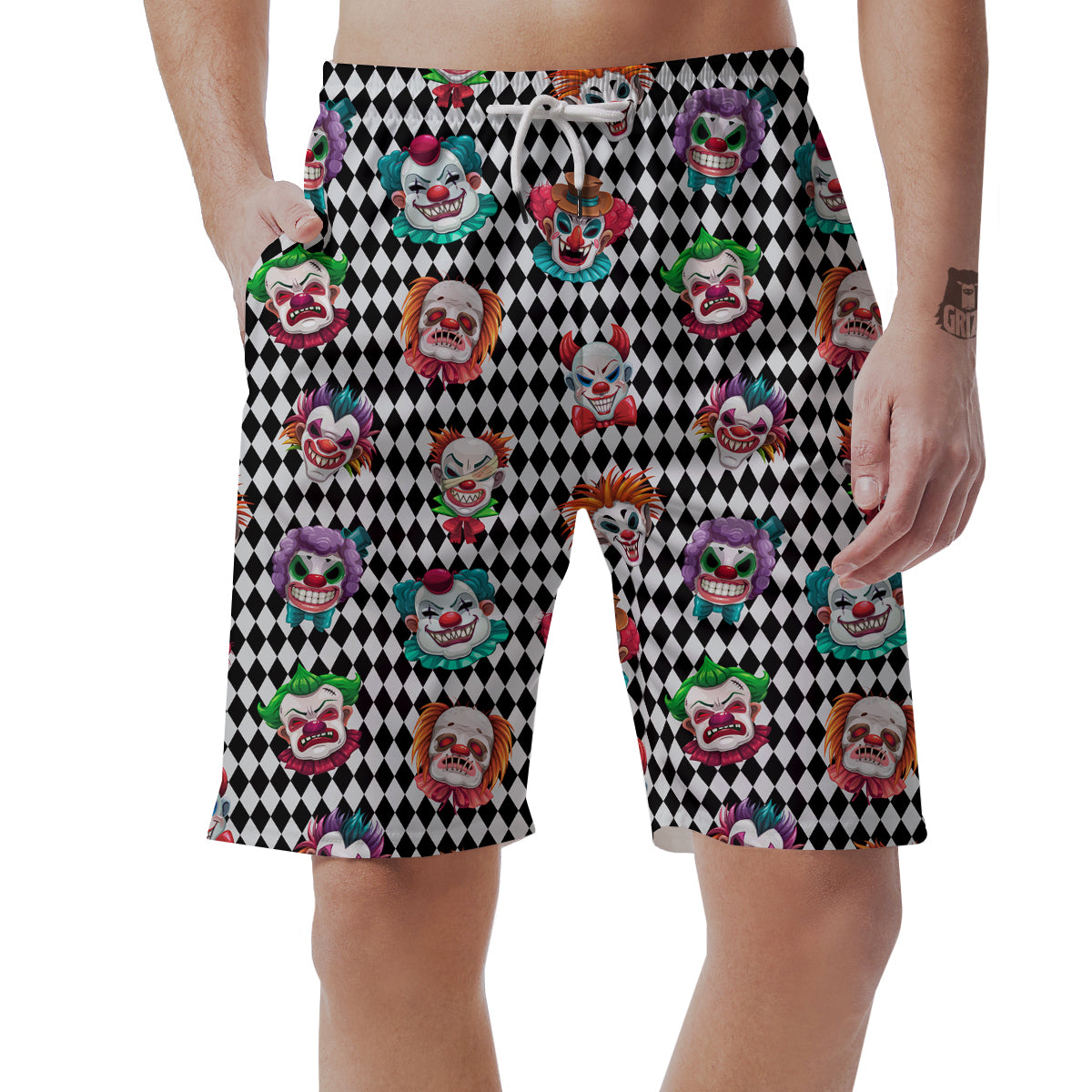 Clown Faces And Harlequin Black Print Pattern Men's Shorts-grizzshop