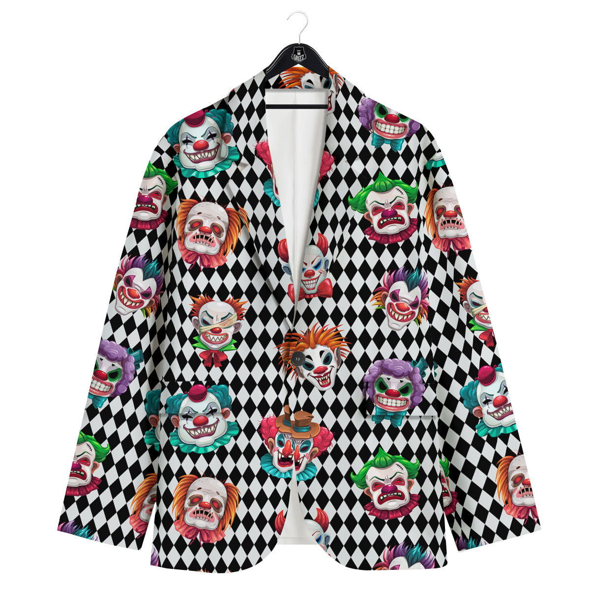 Clown Faces And Harlequin Black Print Pattern Men's Sport Coat-grizzshop