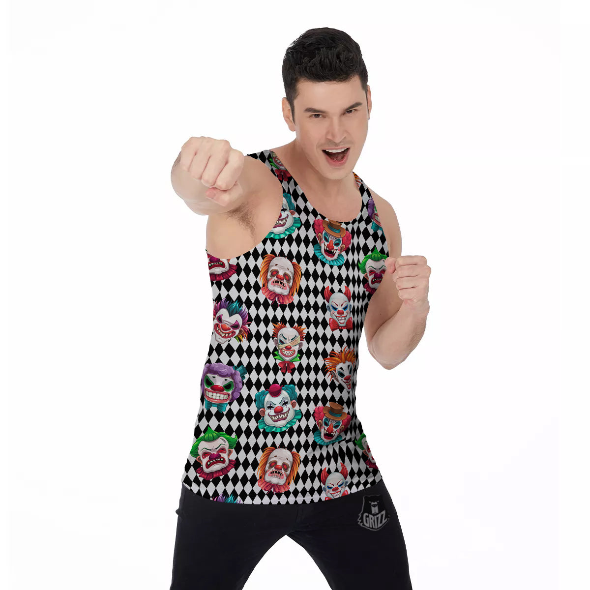 Clown Faces And Harlequin Black Print Pattern Men's Tank Top-grizzshop