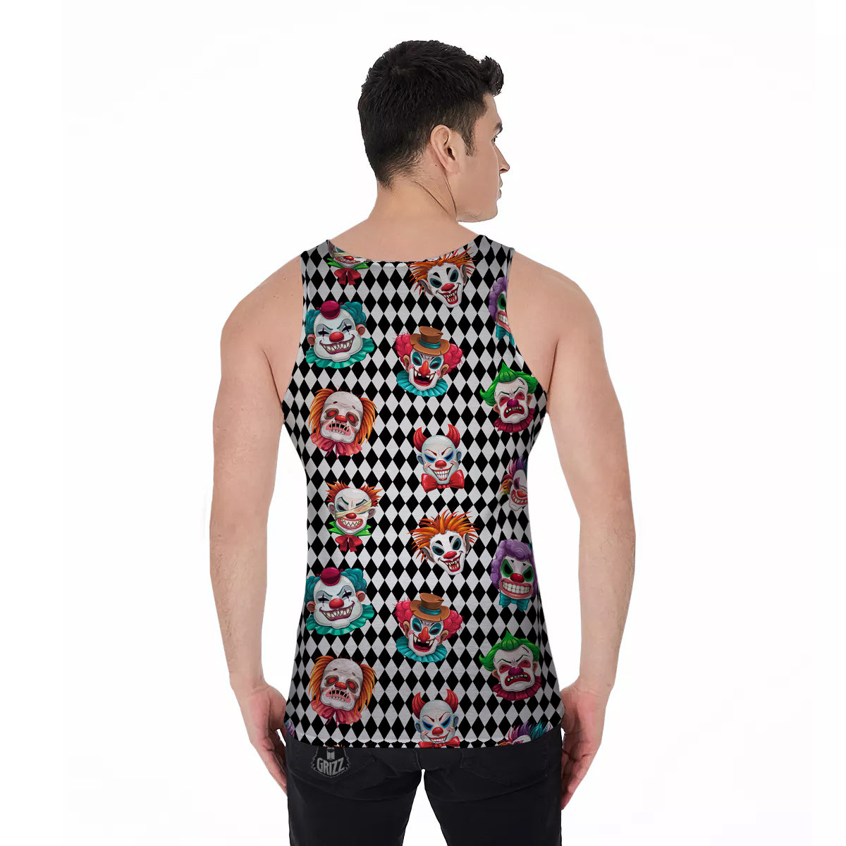 Clown Faces And Harlequin Black Print Pattern Men's Tank Top-grizzshop