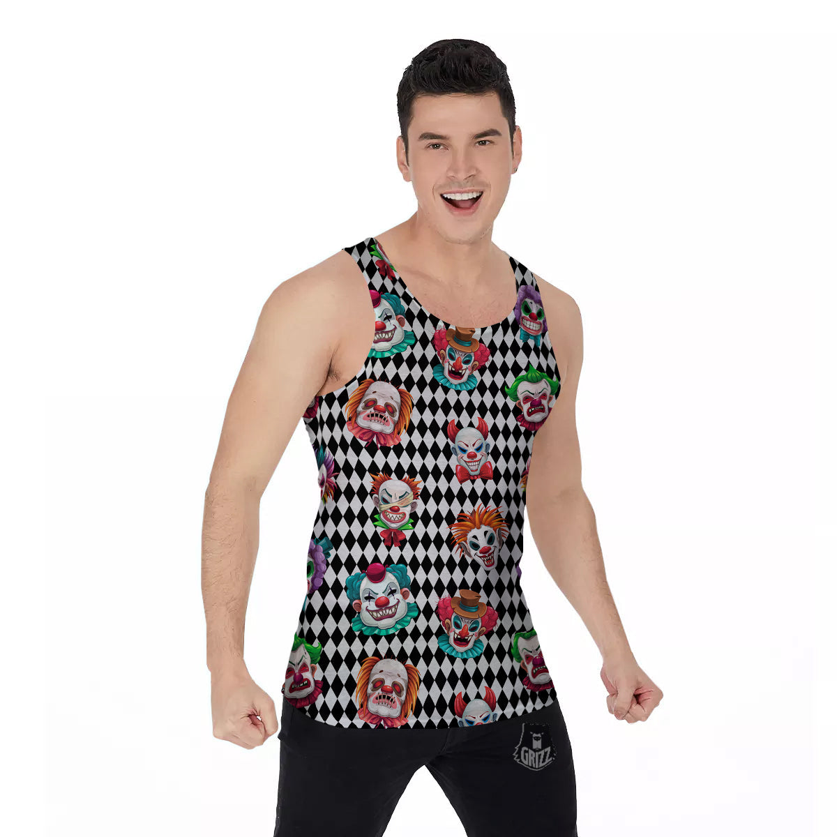 Clown Faces And Harlequin Black Print Pattern Men's Tank Top-grizzshop