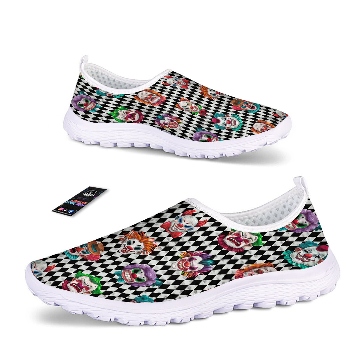 Clown Faces And Harlequin Black Print Pattern Nurse Shoes-grizzshop