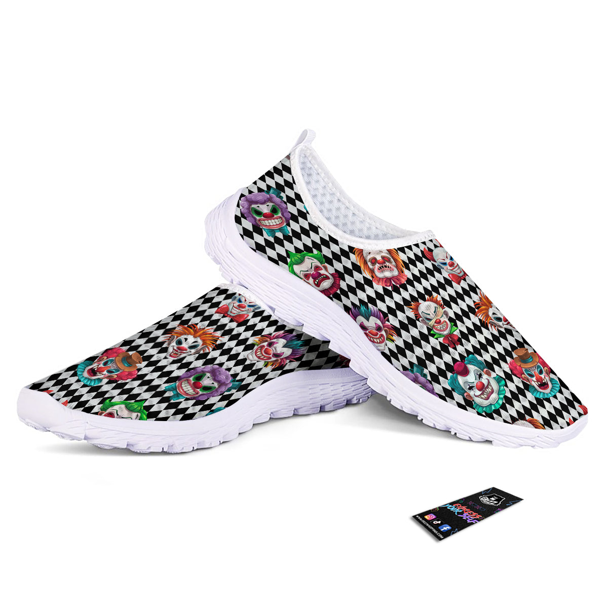 Clown Faces And Harlequin Black Print Pattern Nurse Shoes-grizzshop