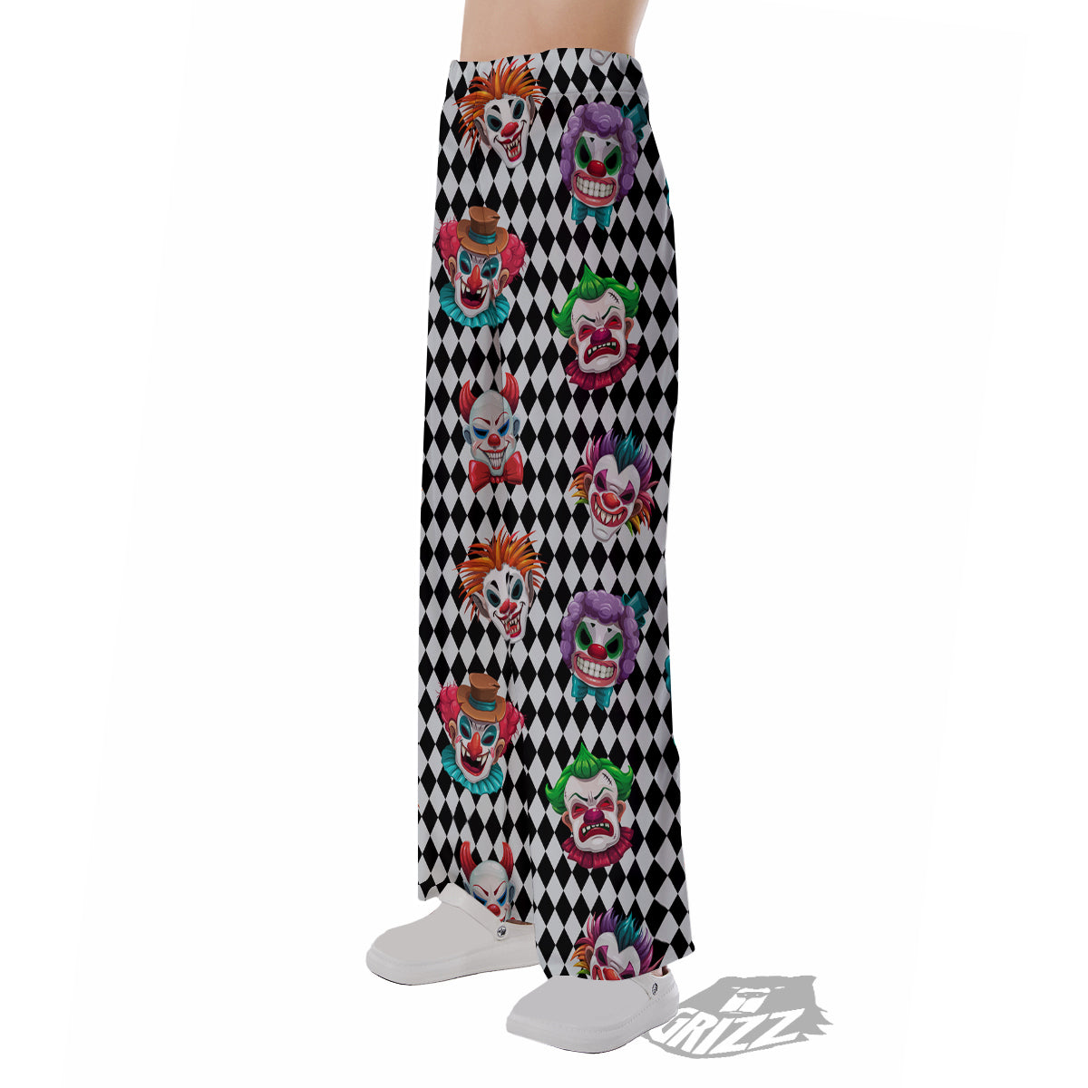 Clown Faces And Harlequin Black Print Pattern Pajama Pants-grizzshop