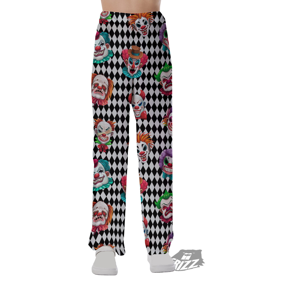 Clown Faces And Harlequin Black Print Pattern Pajama Pants-grizzshop
