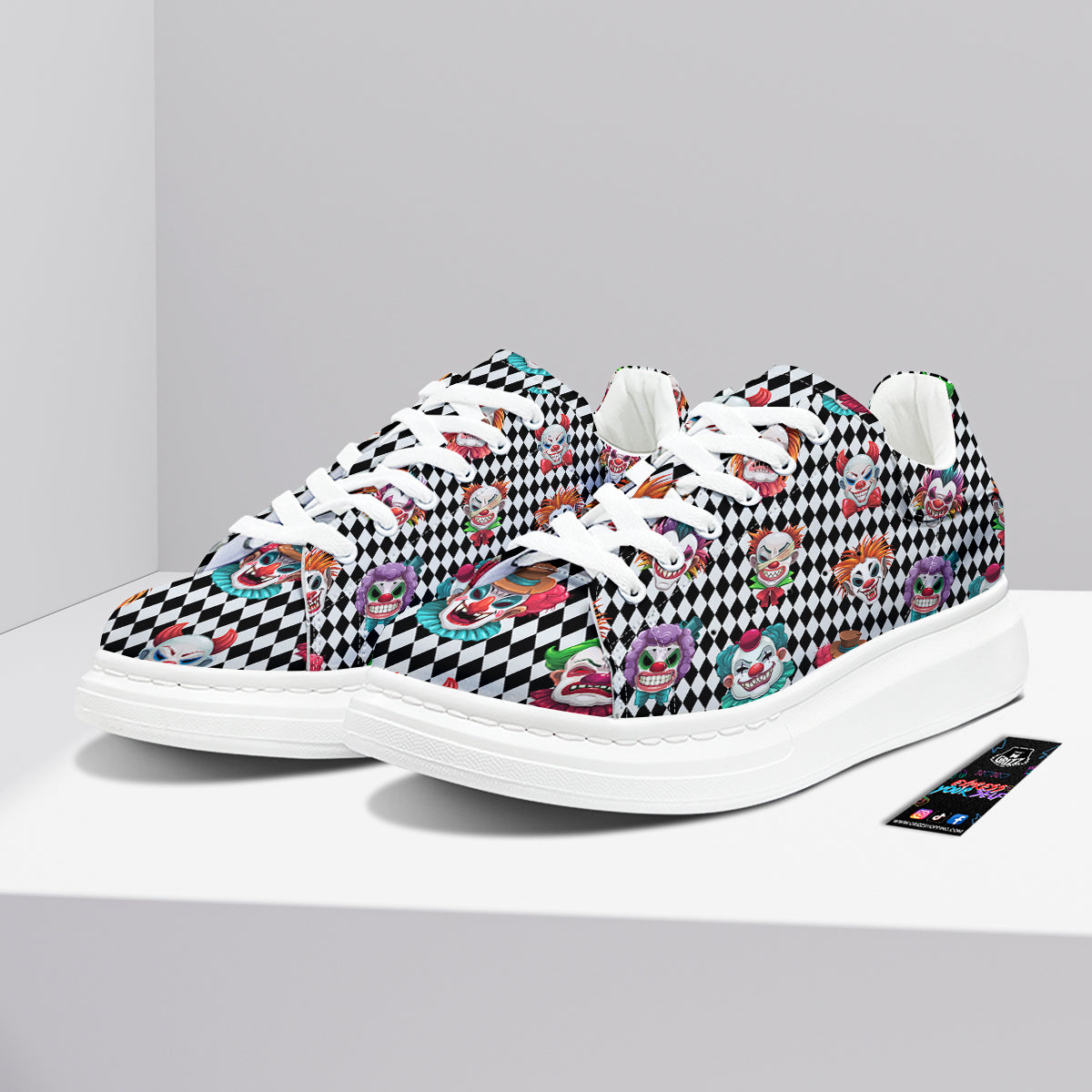 Clown Faces And Harlequin Black Print Pattern Platform Shoes-grizzshop