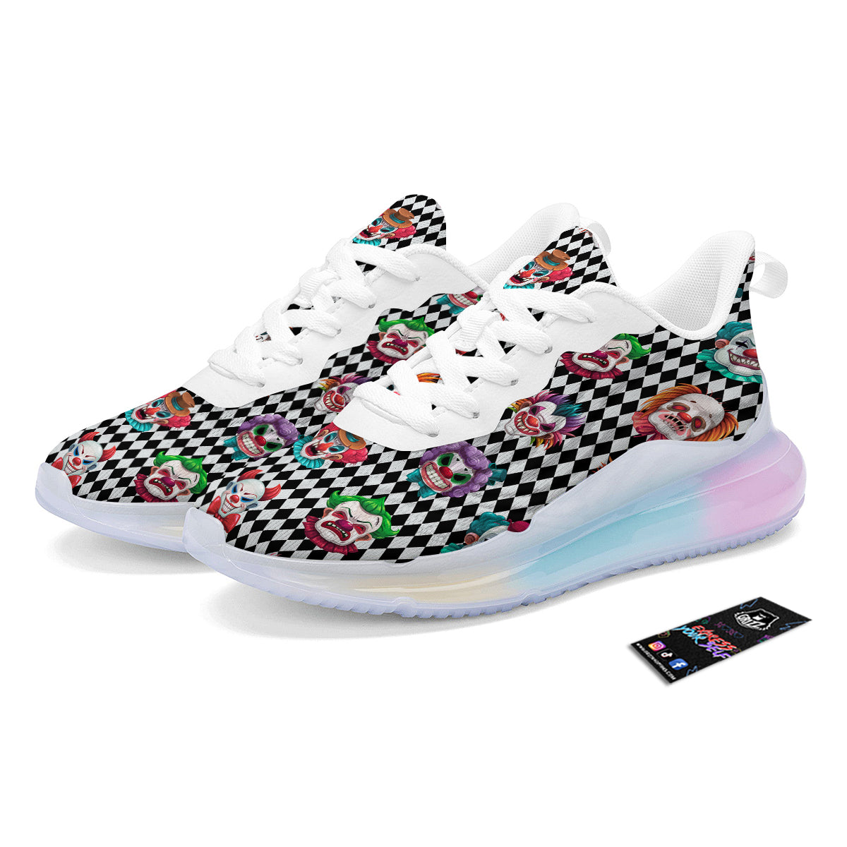 Clown Faces And Harlequin Black Print Pattern Running Sneakers-grizzshop