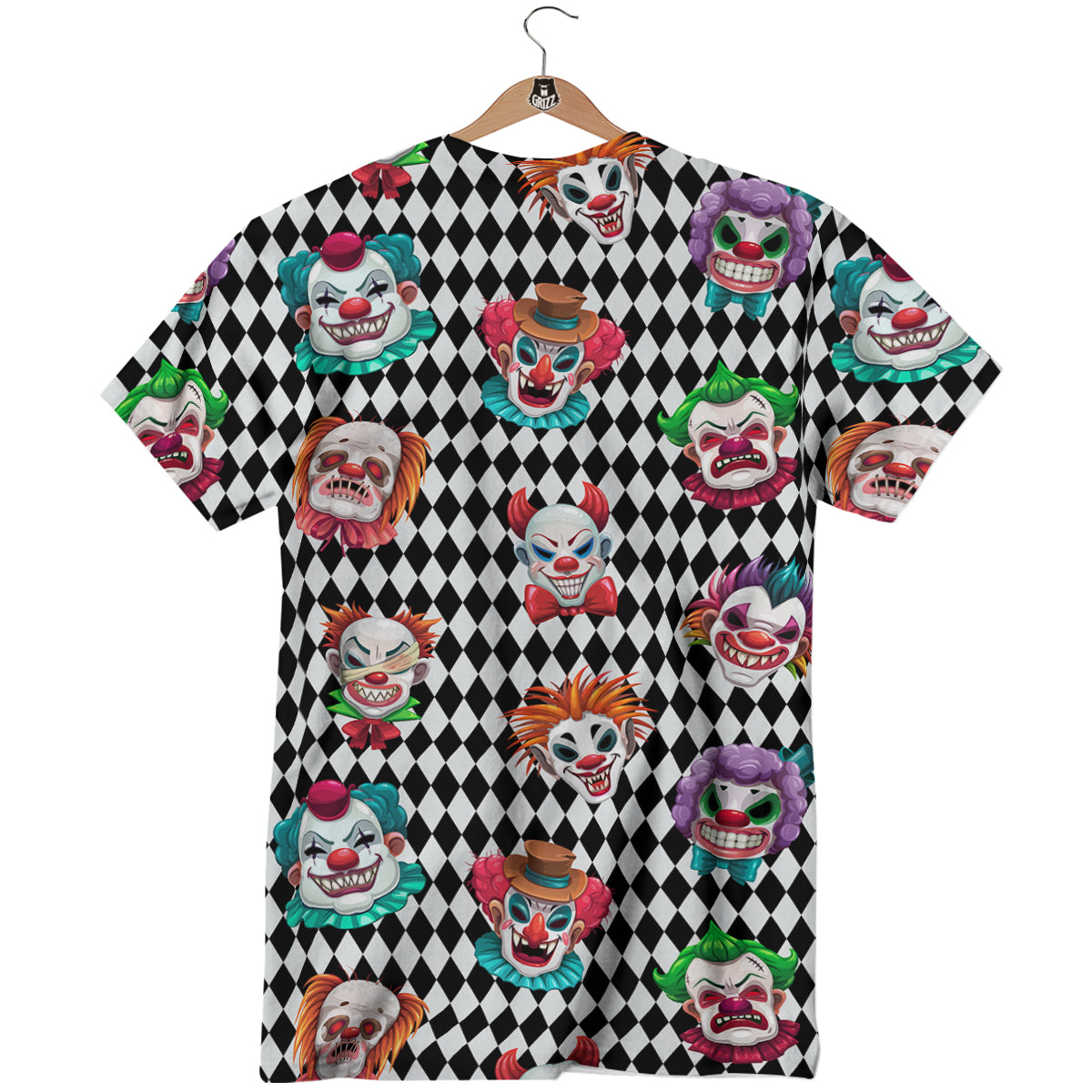 Clown Faces And Harlequin Black Print Pattern T-Shirt-grizzshop