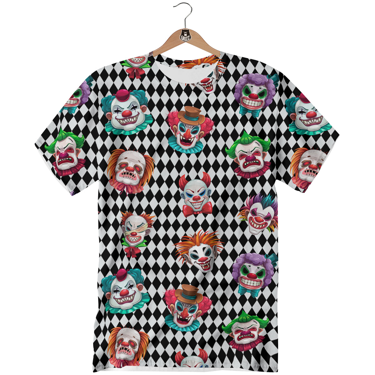 Clown Faces And Harlequin Black Print Pattern T-Shirt-grizzshop