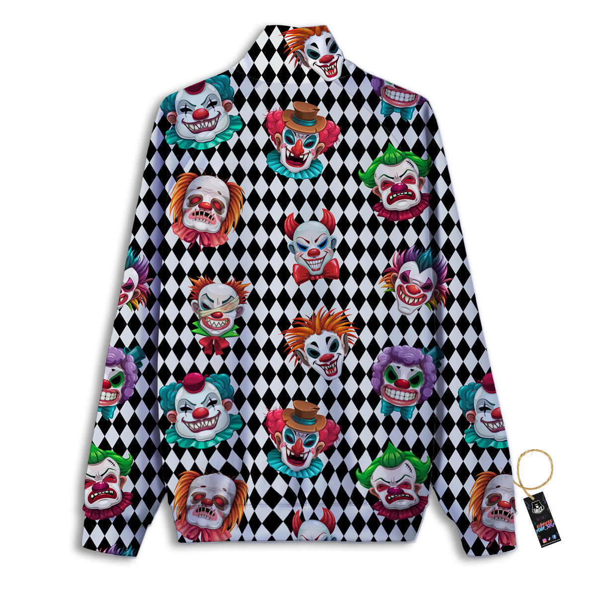 Clown Faces And Harlequin Black Print Pattern Track Jacket-grizzshop
