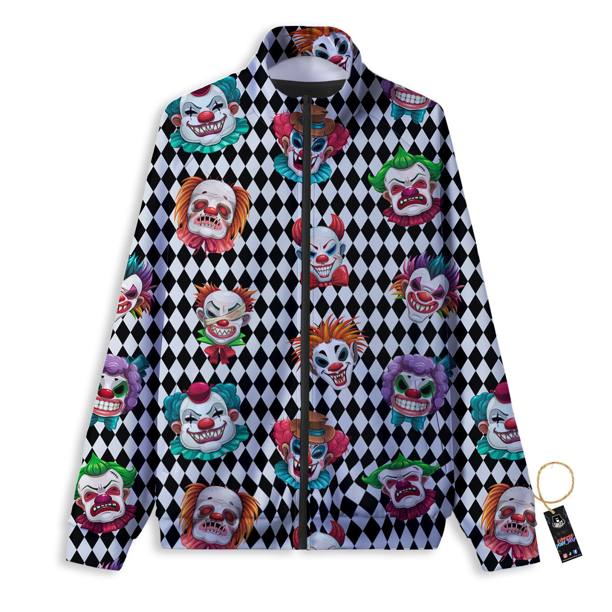 Clown Faces And Harlequin Black Print Pattern Track Jacket-grizzshop