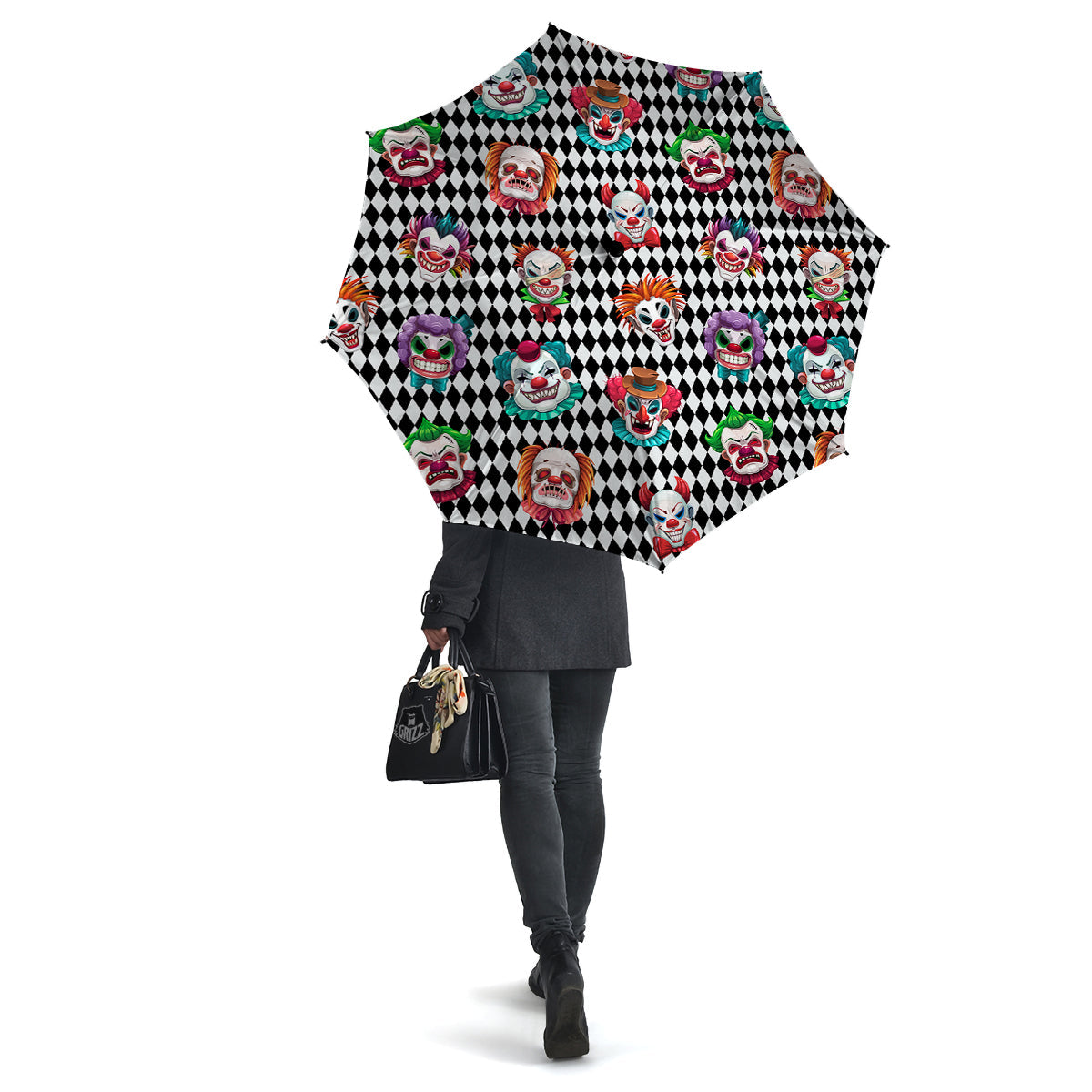 Clown Faces And Harlequin Black Print Pattern Umbrella-grizzshop