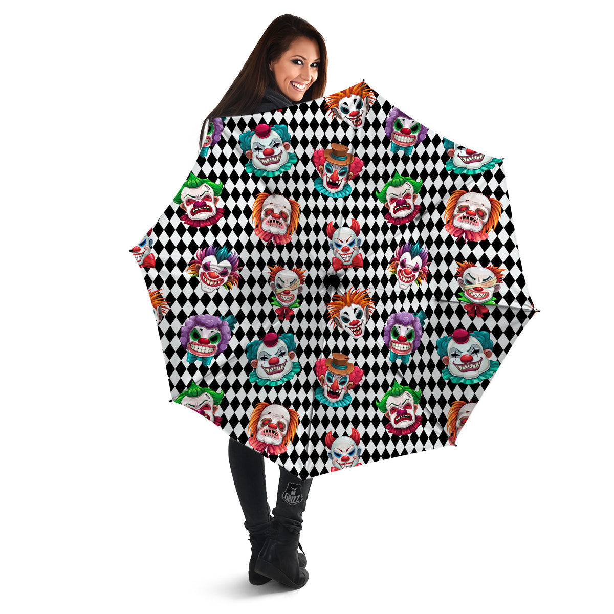 Clown Faces And Harlequin Black Print Pattern Umbrella-grizzshop