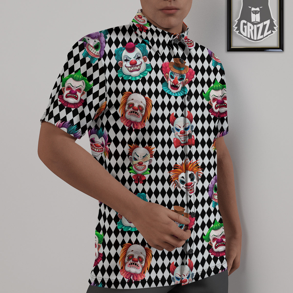 Clown Faces And Harlequin Black Print Pattern Untucked Shirts-grizzshop